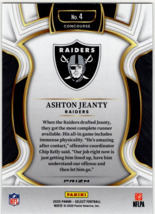 Ashton Jeanty 2025 Panini Select Concourse Silver Prizm RC Card #4