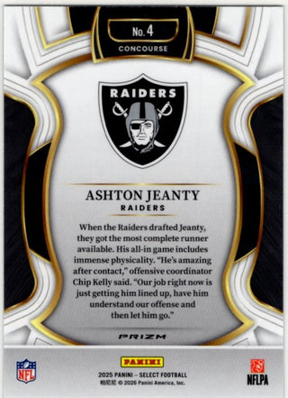 Ashton Jeanty 2025 Panini Select Concourse Silver Prizm RC Card #4