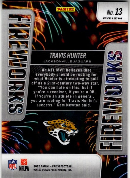 Travis Hunter 2025 Panini Disco Prizm Card Fireworks #13