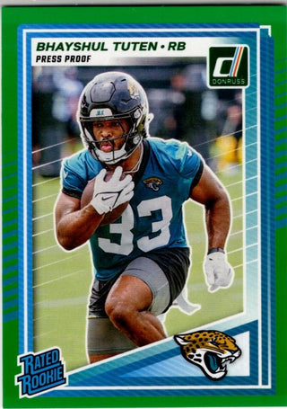 Bhayshul Tuten 2025 Panini Donruss Rated Rookie Press Proof Green Card #333