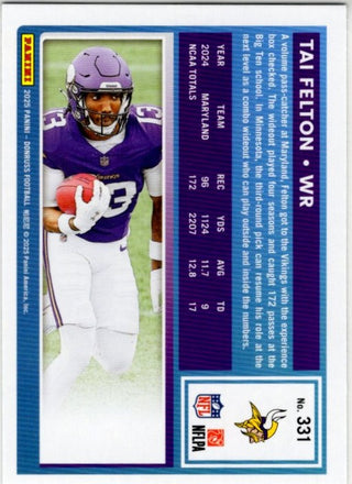 Tai Felton 2025 Panini Donruss Rated Rookie Press Proof Green Card #331