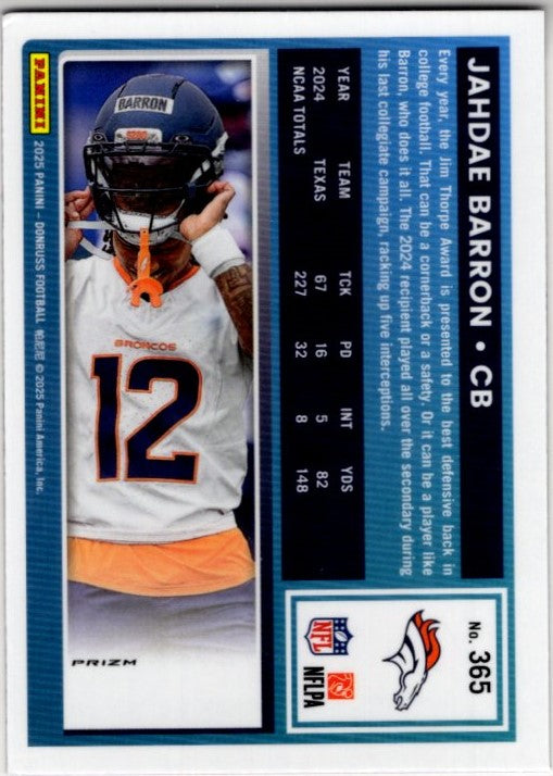 Jahdae Barron 2025 Panini Donruss Rated Rookie Pink Prizm Card #365