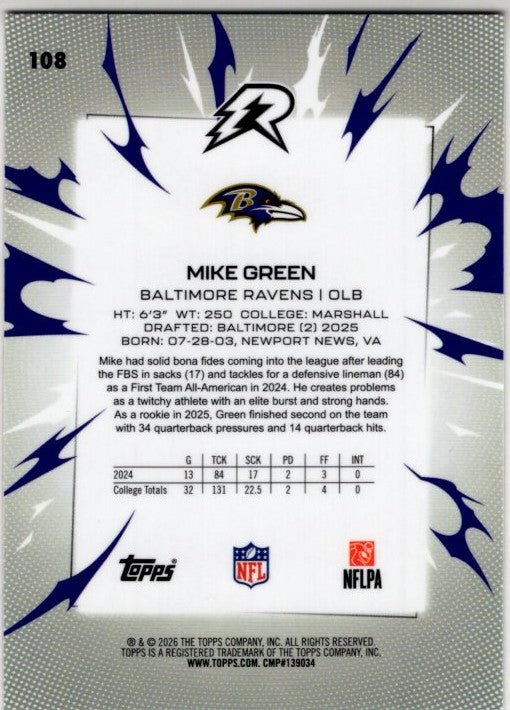 Mike Green 2025 Topps Resurgence Blue & Orange Disco RC Card #108