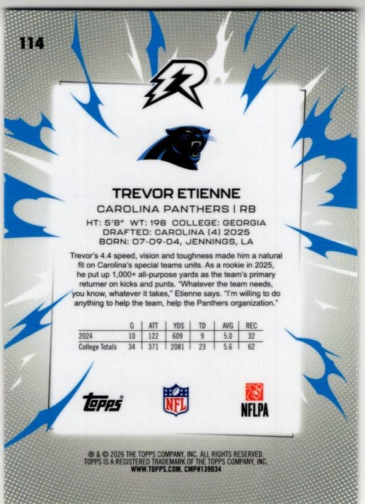 Trevor Etienne 2025 Topps Resurgence Blue & Orange Disco RC Card #114