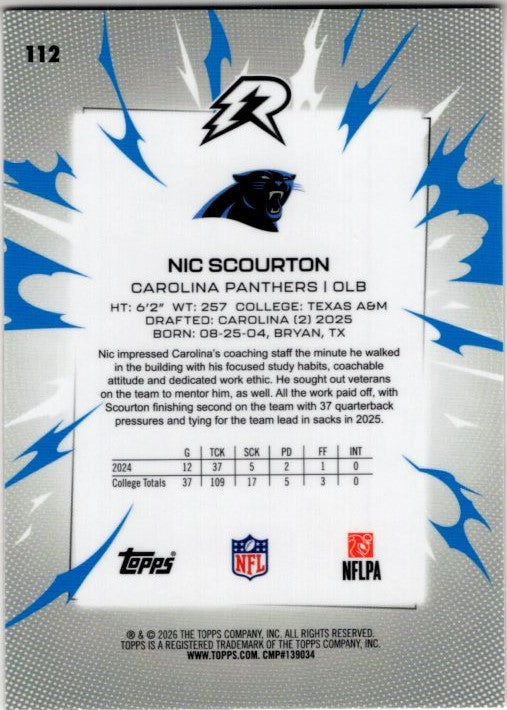 Nic Scourton 2025 Topps Resurgence Blue & Orange Disco RC Card #112