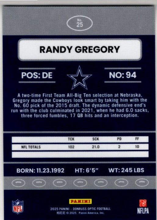 Randy Gregory 2025 Panini Donruss Optic Retro Card #25