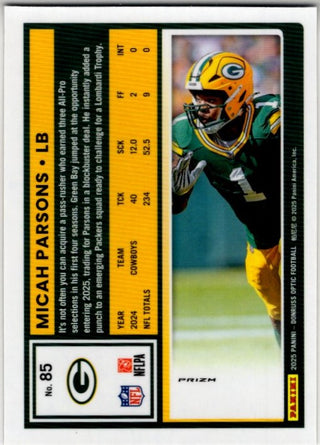 Micah Parsons 2025 Panini Donruss Optic Silver Holo Prizm Card #85