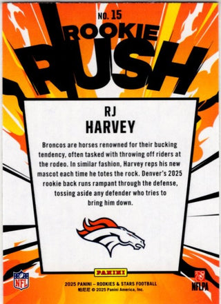 RJ Harvey 2025 Panini Rookie & Stars Rookie Rush RC Card #15