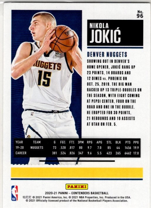 Nicola Jokic 2020-21 Panini Contenders Season Ticket Card #96