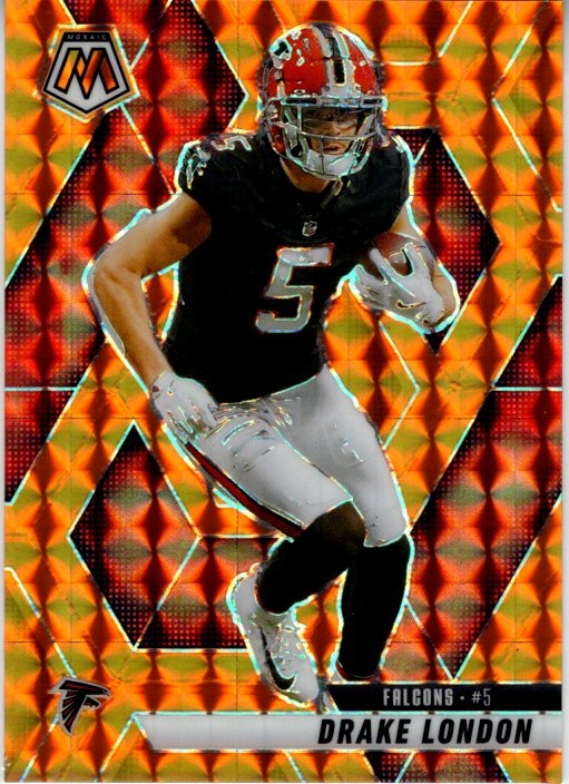 Drake London 2025 Panini Mosaic Orange Flourescent Mosaic Prizm Card #250 177/199