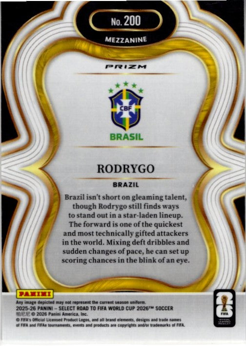 Rodrygo 2025-26 Panini Select Road to FIFA World Cup Mezzanine Ice Cracked Prizm Card #200