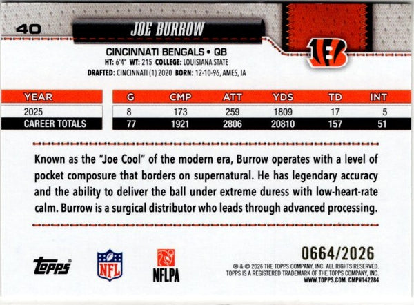Joe Burrow 2026 Topps Flagship Card #40 0664/2026