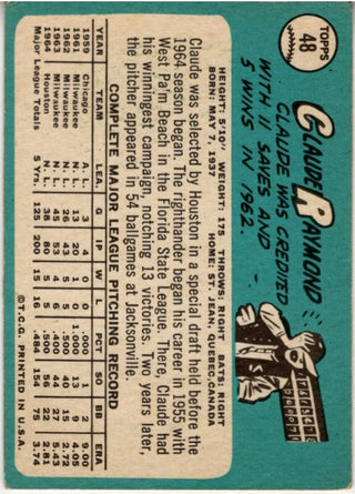 Claude Raymond 1965 Topps Card #48