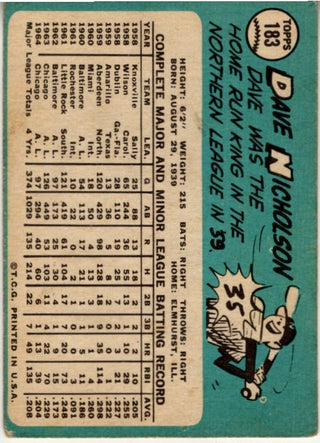 Dave Nicholson 1965 Topps Card #183
