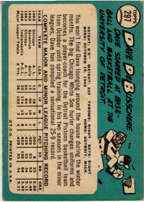 Dave DeBusschere 1965 Topps Card #297