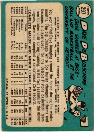 Dave DeBusschere 1965 Topps Card #297