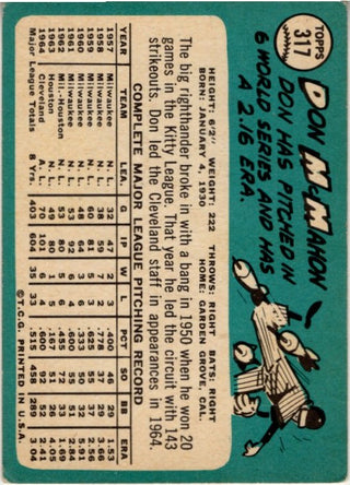 Don McMahon 1965 Topps Card #317