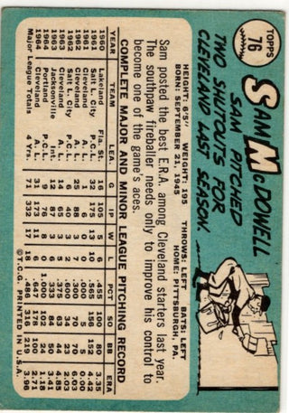 Sam McDowell 1965 Topps Card #76