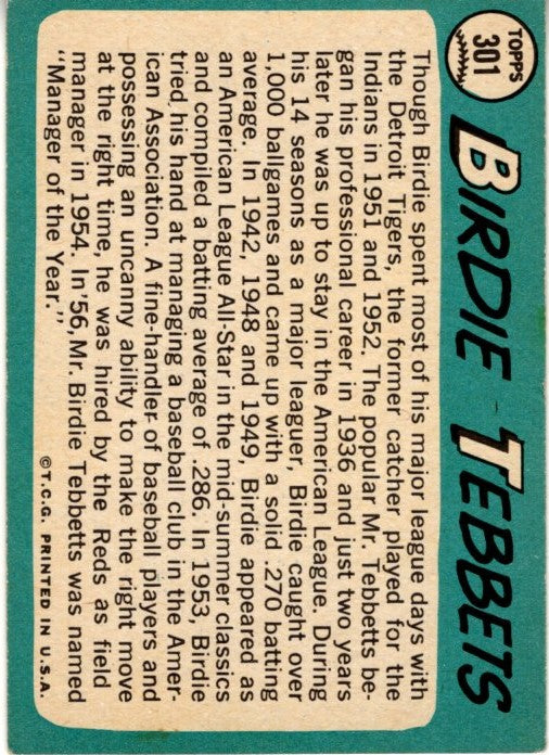 Birdie Tebbetts 1965 Topps Card #301