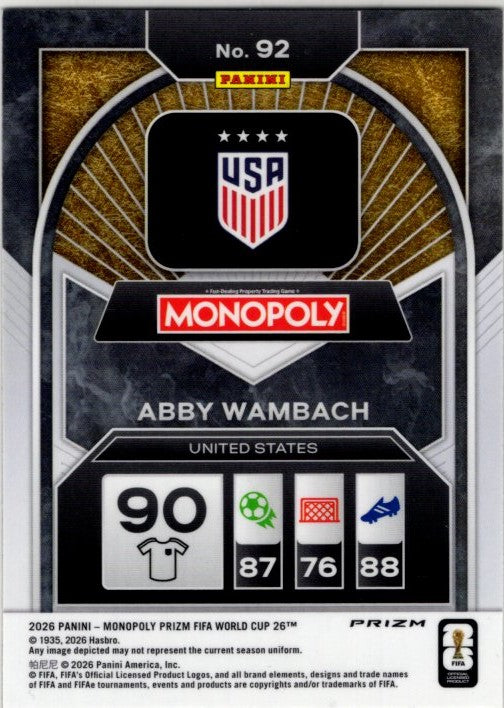 Abby Wambach 2026 Panini Prizm Monopoly FIFA World Cup Green Wave Prizm Card #92