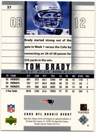 Tom Brady 2005 Upper Deck Rookie Debut Card #57
