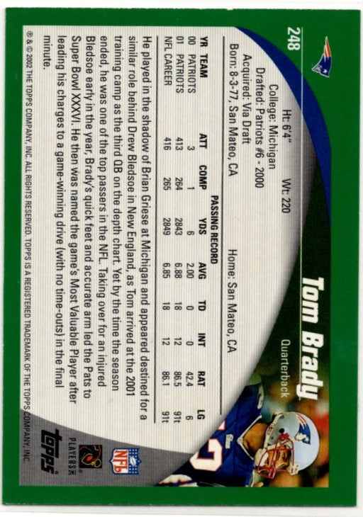 Tom Brady 2002 Topps Card #248