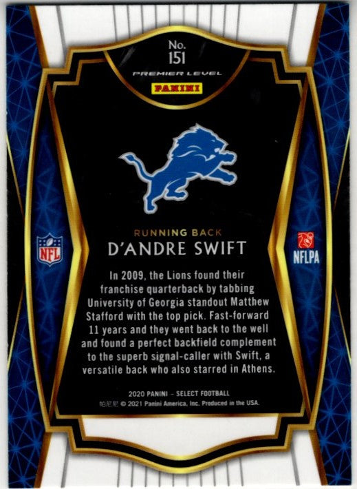 D'Andre Swift 2020 Panini Select Premier Level RC Card #151