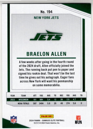 Braelon Allen 2024 Panini Donruss Elite RC Card #194 310/999