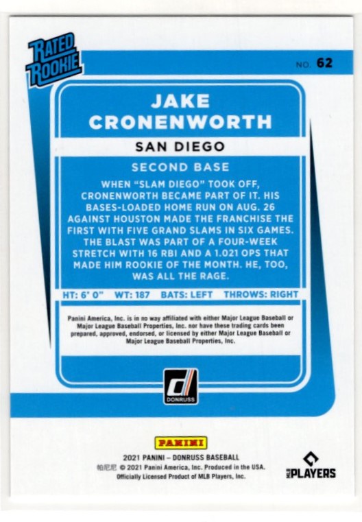 Jake Croneworth 2021 Panini Donruss Rated Rookie Red Stripes Holo Card #62 1993/2021