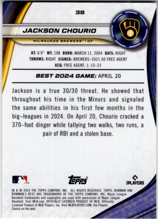 Jackson Chourio 2024 Bowmans Best RC Card #38
