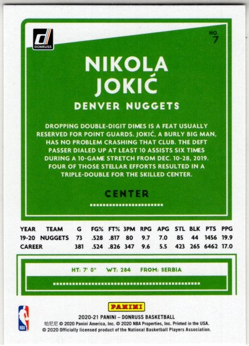 Nikola Jokic 2020-21 Panini Donruss Orange Laser Card #7