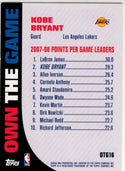 Kobe Bryant 2008-09 Topps Own the Game Card #0TG16