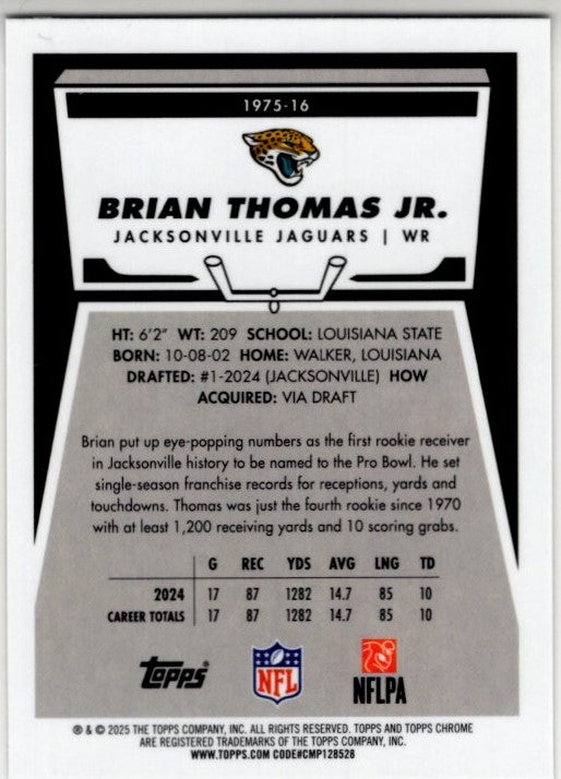 Brian Thomas Jr. 2025 Topps Chrome Card #1975-16
