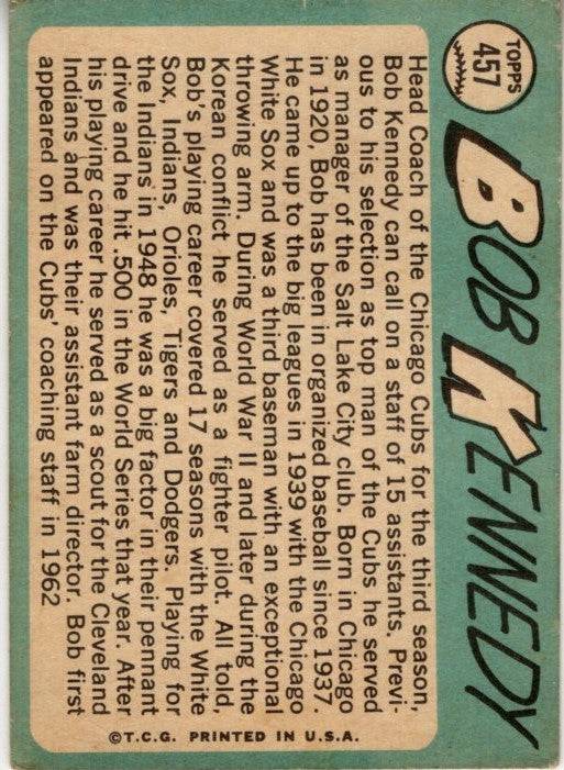Bob Kennedy 1965 Topps card #457