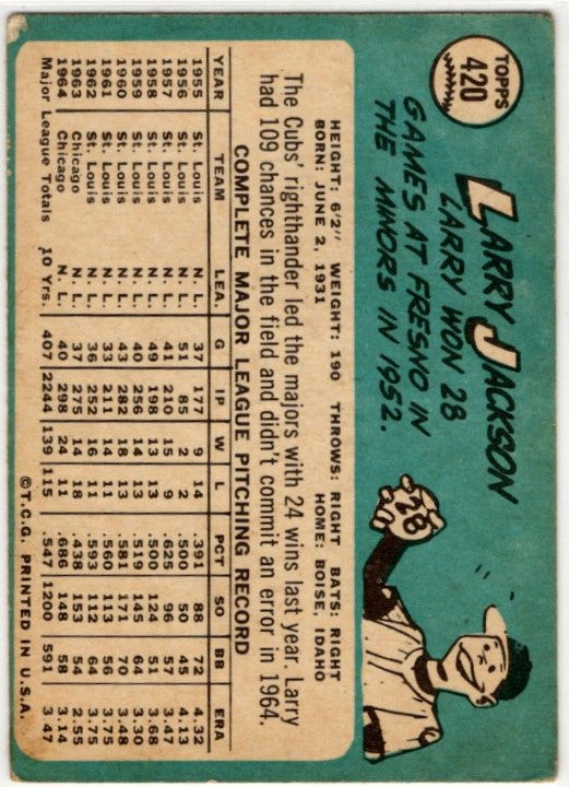 Larry Jackson 1965 Topps card #420
