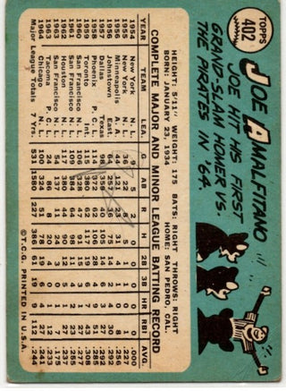 Joe Amalfitano 1965 Topps card #402