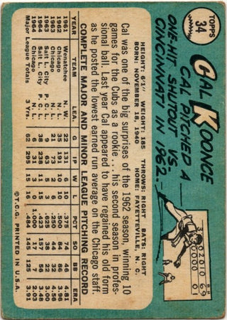 Cal Koonce 1965 Topps card #34