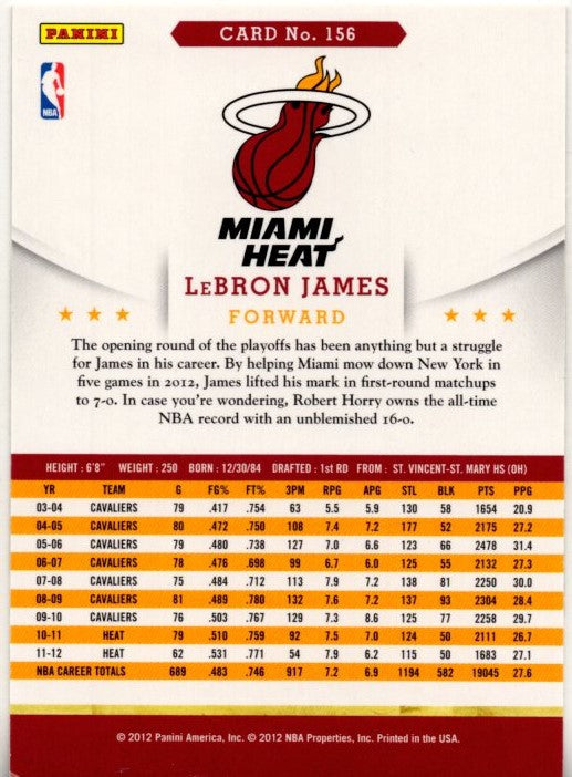 LeBron James 2012-13 Panini NBA Hoops Card #156