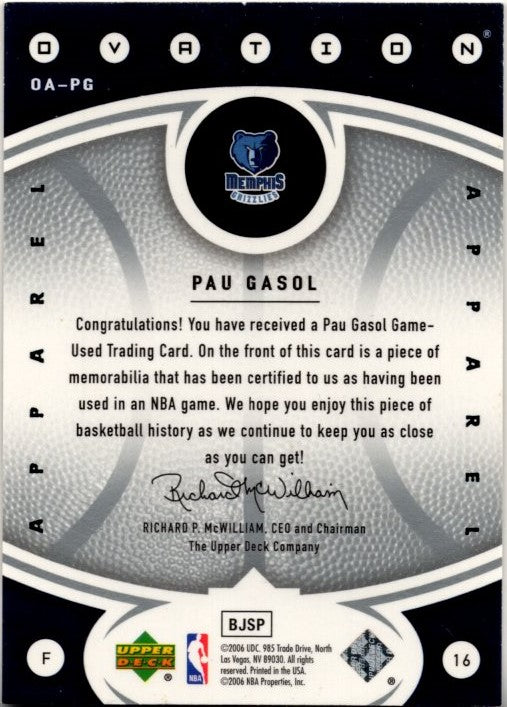 Pau Gasol Upper Deck 2006-07 Ovation Apparel Jersey Card #OA-PG