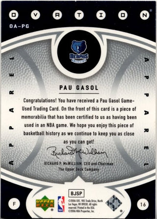Pau Gasol Upper Deck 2006-07 Ovation Apparel Jersey Card #OA-PG