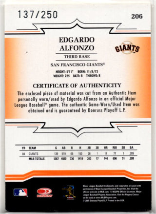 Edgardo Alfonzo 2005 Donruss Throwback Threads Bat Relic Card #206 137/250