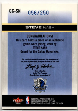 Steve Nash 2003-04 Fleer Final Flair Edition Courtside Cuts Authentic Game Worn Jersey Card #CC-SN 056/250