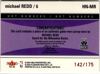 Michael Redd 2003-04 Fleer Final Edition Hot Numbers Authentic Game Worn Jersey Card #HN-MR 142/175