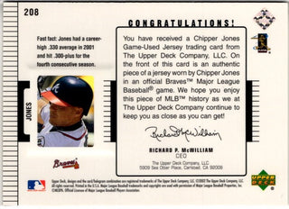 Chipper Jones 2002 Upper Deck Diamond Collection Game Used Jersey Card #208 035/775