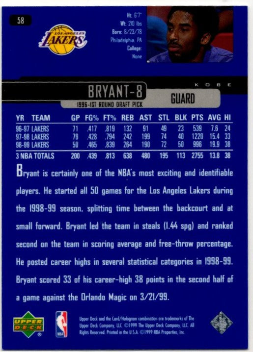 Kobe Bryant 1999-00 Upper Deck Card #58