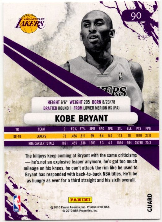 Kobe Bryant 2010-11 Panini Rookie & Stars Card #90