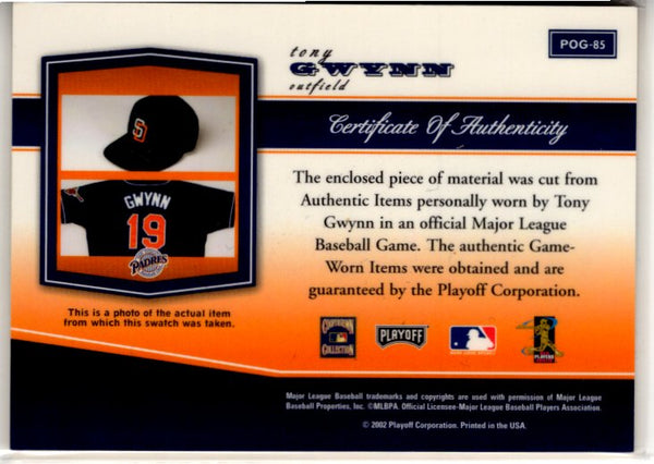 Tony Gwynn 2002 Playoff Piece of the Game Authentic Game Worn Jersey Card #POG-85