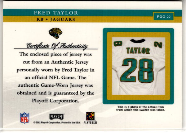 Fred Taylor 2002 Playoff Piece of the Game Authentic Game Worn Jersey Card # POG-22