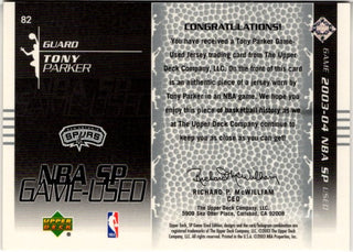 Tony Parker 2003-04 Upper Deck SP Game Used Edition Jersey Card #82