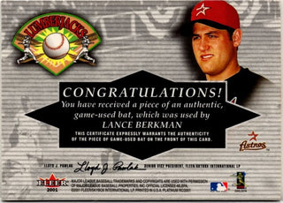 Lance Berkman 2001 Fleer Platinum Lumberjack Authentic Game Used Bat Card